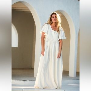 Free People Ivory Ruffled Sleeve Maxi Dress
